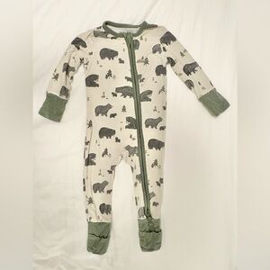 Angel Dear Bear Print Footie Pajama - Green and Cream